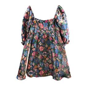 Storia Floral Puff Sleeve Dress - Blue and Pink BUST 32/34.